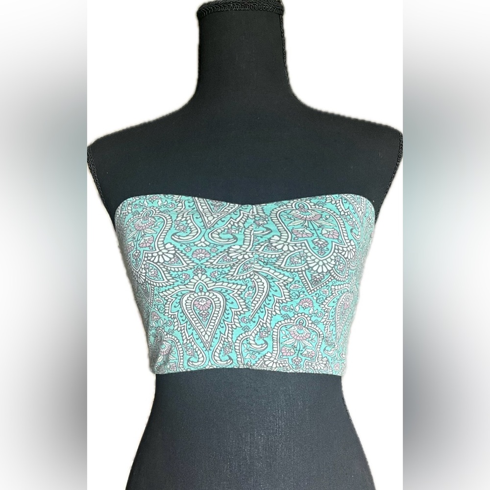 Strapless Reversible Paisley/Teal Tube Top. Women’s size S/M - Picture 2 of 8